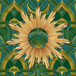 Load image into Gallery viewer, Blue, green and gold geometric Art Nouveau fabric peel and stick wallpaper wallpaper with gold mirror
