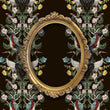 Load image into Gallery viewer, Black floral Chinoiserie antique Victorian fabric peel and stick wallpaper with gold mirror