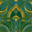 Load image into Gallery viewer, Blue, green and gold geometric Art Nouveau fabric wallpaper sample