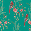 Load image into Gallery viewer, Blue botanical parrot Chinoiserie fabric peel and stick wallpaper sample