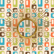 Load image into Gallery viewer, Retro geometric vintage Mid-century Modern colorful fabric peel and stick wallpaper with gold starburst mirror