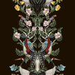 Load image into Gallery viewer, Black floral Chinoiserie antique Victorian fabric peel and stick wallpaper sample