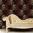 Load image into Gallery viewer, Dark gothic skull floral fabric peel and stick wallpaper with gold sofa