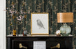Load image into Gallery viewer, Grey and gold geometric Art Deco fabric peel and stick wallpaper with piano, lamp and picture