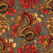 Load image into Gallery viewer, Gothic dragon floral fabric peel and stick wallpaper sample