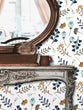 Load image into Gallery viewer, Botanical floral cottage flower garden fabric peel and stick wallpaper with table and mirror