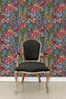 Load image into Gallery viewer, Dark floral botanical fabric peel and stick wallpaper with black chair