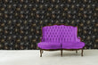 Load image into Gallery viewer, Gothic black spooky spider fabric peel and stick wallpaper with purple sofa