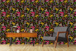 Load image into Gallery viewer, Pink and yellow dark mushroom cottagecore garden fabric peel and stick wallpaper with table and chair