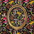 Load image into Gallery viewer, Pink and yellow dark mushroom cottagecore garden fabric peel and stick wallpaper with gold mirror