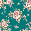 Load image into Gallery viewer, Pink and blue floral roses Victorian antique fabric peel and stick wallpaper sample