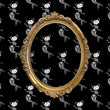 Load image into Gallery viewer, Black gothic skeleton mermaid cat fabric peel and stick wallpaper with gold mirror