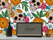 Load image into Gallery viewer, Sugar skull gothic floral fabric peel and stick wallpaper with vintage radio and vase