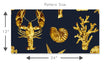 Load image into Gallery viewer, Blue and gold lobster and starfish nautical fabric peel and stick wallpaper pattern size graphic
