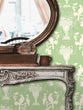 Load image into Gallery viewer, Sage green English Chinoiserie botanical fabric peel and stick wallpaper with table and mirror