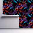 Load image into Gallery viewer, Dark bold moody gothic floral fabric peel and stick wallpaper on wall partially rolled up