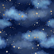 Load image into Gallery viewer, Blue night sky clouds and starts fabric wallpaper sample