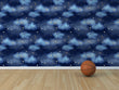 Load image into Gallery viewer, Blue night sky clouds and starts fabric wallpaper with basketball