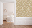 Load image into Gallery viewer, Asian Chinoiserie Victorian botanical fabric peel and stick wallpaper on wall in hallway with view of baby nursery
