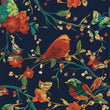 Load image into Gallery viewer, Bird Fabric, Flower Garden Material, Floral Design, Botanical Pattern, Farmhouse Cloth, Blue and Red Textiles, Fabric By the Yard