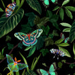 Load image into Gallery viewer, Butterfly Fabric, Botanical Material, Dark Floral Design, Tropical Pattern, Moody Cloth, Cottage Textiles, Fabric By the Yard