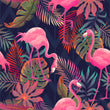 Load image into Gallery viewer, Retro Fabric, Palm Material, Flamingo Textiles, Tropical Design, Botanical Cloth, Vintage Fabric, Mid Century Pattern, Fabric By The Yard