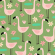 Load image into Gallery viewer, Retro Fabric, Floral Material, Flamingo Textiles, Tropical Design, Botanical Cloth, Vintage Fabric, Mid Century Pattern, Fabric By The Yard