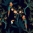 Load image into Gallery viewer, Victorian Fabric, Parrot Material, Moody Botanical Design, Vintage Bird Pattern, Traditional Cloth, Elegant Textiles, Fabric By the Yard