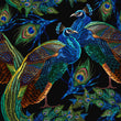 Load image into Gallery viewer, Victorian Fabric, Moody Material, Peacock Textiles, Celestial Design, Dark Botanical Cloth, Ethereal Bird Fabric, Fabric By The Yard