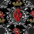 Load image into Gallery viewer, Gothic Fabric, Goth Material, Queen of Hearts Textiles, Victorian Design, Halloween Cloth, Crown Fabric, Dark Pattern, Fabric By The Yard