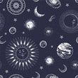 Load image into Gallery viewer, Celestial Fabric, Ethereal Material, Moon dan stars Textiles, Astronomy Design, Moody Astrology Cloth, Fantasy Fabric, Fabric By The Yard