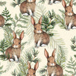 Load image into Gallery viewer, Bunny Fabric, Rabbit Material, Farmhouse Textiles, Country Design, Vintage Cloth, Cottage Pattern, Botanical Watercolor, Fabric By The Yard