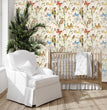 Load image into Gallery viewer, Botanical Wallpaper, Butterfly Garden Wallpaper, Bird Wallpaper, Cottage Wallpaper, Peel and Stick Wallpaper, Fabric Wallpaper