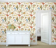 Load image into Gallery viewer, Botanical Wallpaper, Butterfly Garden Wallpaper, Bird Wallpaper, Cottage Wallpaper, Peel and Stick Wallpaper, Fabric Wallpaper