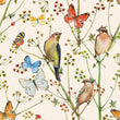 Load image into Gallery viewer, Botanical Wallpaper, Butterfly Garden Wallpaper, Bird Wallpaper, Cottage Wallpaper, Peel and Stick Wallpaper, Fabric Wallpaper