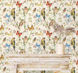 Load image into Gallery viewer, Botanical Wallpaper, Butterfly Garden Wallpaper, Bird Wallpaper, Cottage Wallpaper, Peel and Stick Wallpaper, Fabric Wallpaper