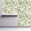 Load image into Gallery viewer, Floral Wallpaper, Green Flower Wallpaper, Botanical Wallpaper, Cottage Wallpaper, Vintage Country Peel and Stick Wallpaper, Fabric Wallpaper