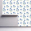 Load image into Gallery viewer, Blue Floral Wallpaper, Flower Wallpaper, Cottage Wallpaper, Vintage Farmhouse Wallpaper, Garden Wallpaper, Peel & Stick Wallpaper