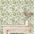 Load image into Gallery viewer, Floral Wallpaper, Green Flower Wallpaper, Botanical Wallpaper, Cottage Wallpaper, Vintage Country Peel and Stick Wallpaper, Fabric Wallpaper