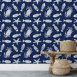 Load image into Gallery viewer, Fish Crab Starfish Wallpaper, Nautical Wallpaper, Blue Beach House Wallpaper, Ocean Animals Wallpaper, Removable Peel & Stick Wallpaper