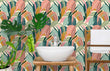 Load image into Gallery viewer, Vintage Pastel Tropical Wallpaper, Pal Leaves Wallpaper, Coastal Wallpaper, Retro Beach House Wallpaper, Peel & Stick Wallpaper