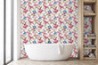 Load image into Gallery viewer, Botanical Wallpaper, Bird Wallpaper, Floral Wallpaper, Pink and Blue Wallpaper, Cottage Garden Removable Peel & Stick Wallpaper