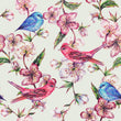 Load image into Gallery viewer, Botanical Wallpaper, Bird Wallpaper, Floral Wallpaper, Pink and Blue Wallpaper, Cottage Garden Removable Peel & Stick Wallpaper