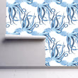 Load image into Gallery viewer, Octopus Wallpaper, Nautical Wallpaper, Beach House Wallpaper, Coastal Sea Creatures Wallpaper, Blue Squid Removable Peel & Stick Wallpaper