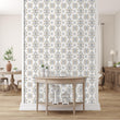Load image into Gallery viewer, Abstract Floral Wallpaper, Blue and Yellow Wallpaper, Geometric Wallpaper, Farmhouse Wallpaper, Neutral Wallpaper, Peel & Stick Wallpaper