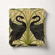 Load image into Gallery viewer, Black Swan Art Nouveau Fabric, Vintage Revival Textiles, Ornate Bird Upholstery Material by the Yard, Elegant Decorative Fabric