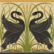 Load image into Gallery viewer, Black Swan Art Nouveau Fabric, Vintage Revival Textiles, Ornate Bird Upholstery Material by the Yard, Elegant Decorative Fabric