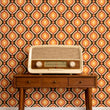 Load image into Gallery viewer, Retro Mod Geometric Wallpaper – Mid Century Modern Orange & Mustard Pattern, 70s Atomic Wallcovering