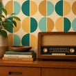 Load image into Gallery viewer, Retro Geometric Wallpaper – Mid Century Modern Mod Circle Pattern in Green & Mustard, 70s Wall Decor