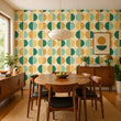 Load image into Gallery viewer, Retro Geometric Wallpaper – Mid Century Modern Mod Circle Pattern in Green & Mustard, 70s Wall Decor